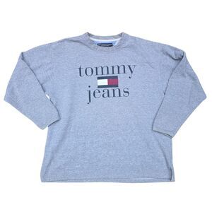 Vintage 90s Tommy Jeans Flag Logo Grey Crewneck Sweatshirt Size Medium
